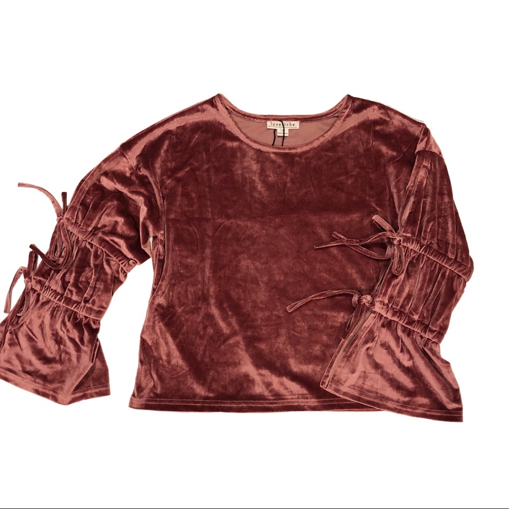 Velvet Tie Bell Sleeve Top - Picture 3 of 4